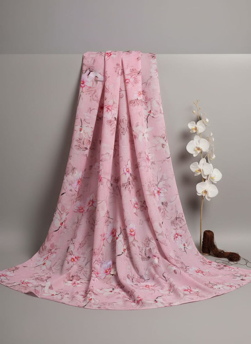 Pink Watercolor Orchid Floral Pure Cotton Digital Printed Fabric