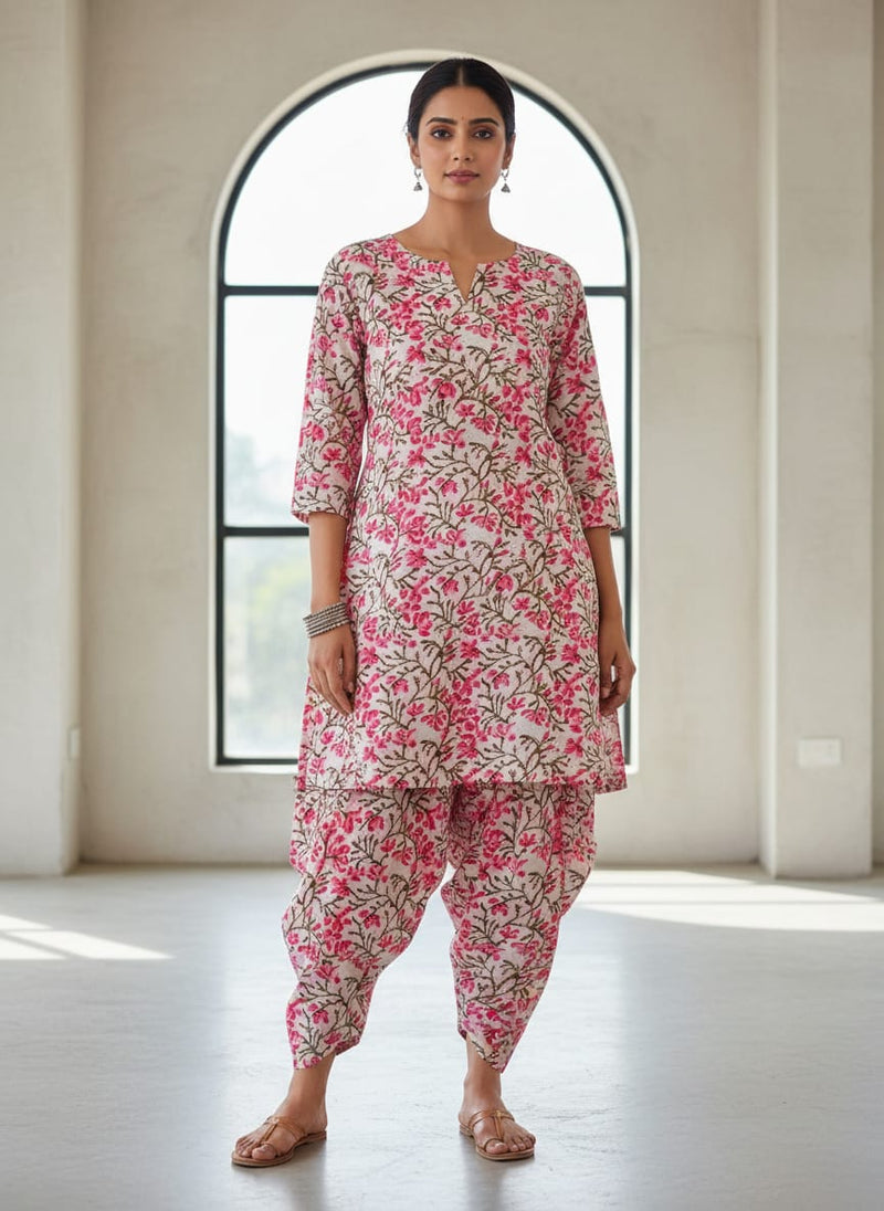 Pink Small Floral Jaal Pure Cotton Digital Printed Fabric