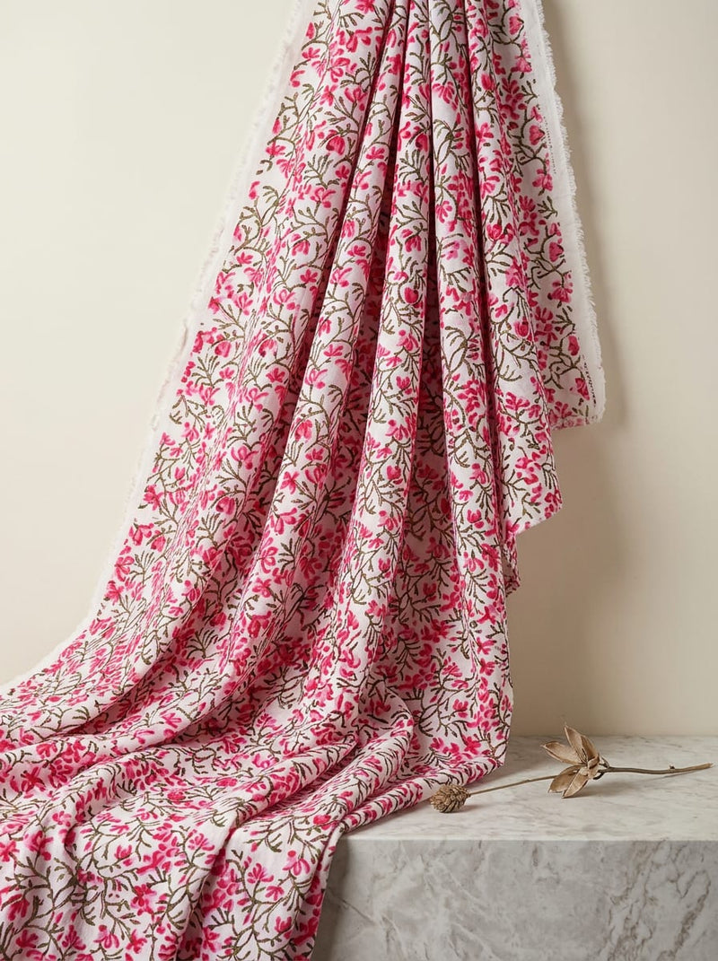 Pink Small Floral Jaal Pure Cotton Digital Printed Fabric