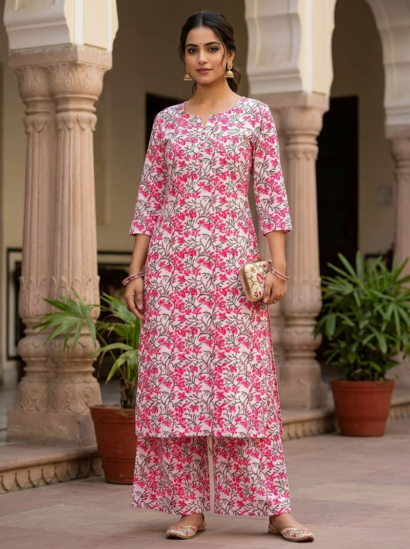 Pink Small Floral Jaal Pure Cotton Digital Printed Fabric