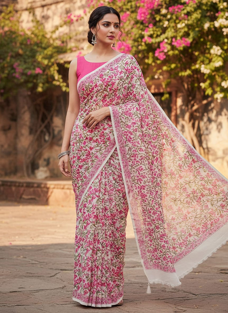 Pink Floral Ditzy Pattern Digital Printed Fabric