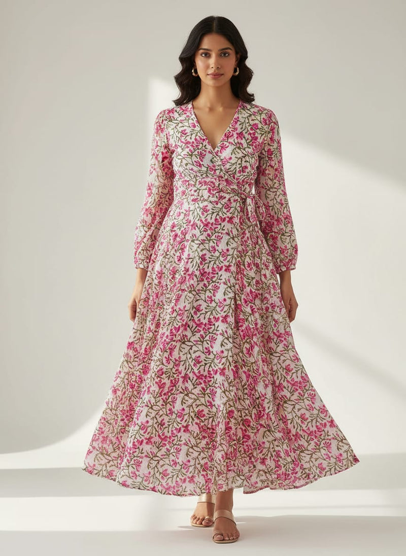 Pink Floral Vine Jaal Pure Georgette Digital Printed Fabric
