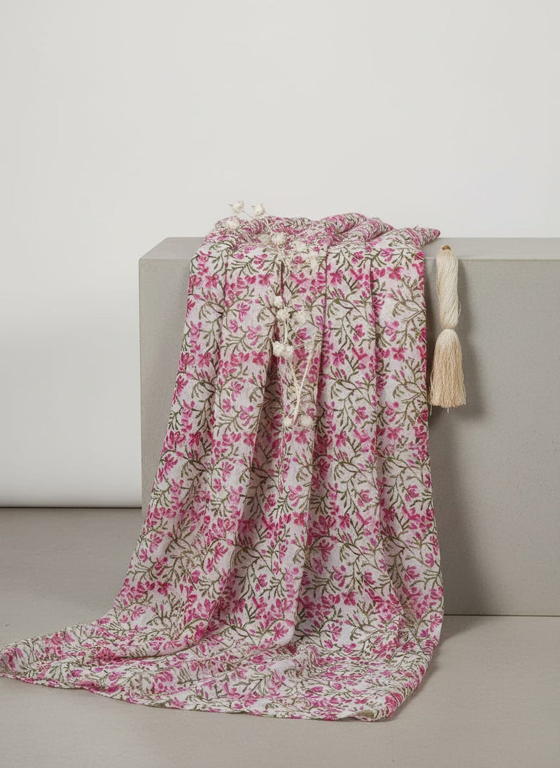 Pink Floral Vine Jaal Pure Georgette Digital Printed Fabric
