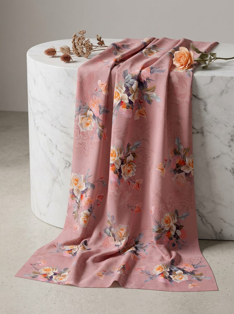 Pink Painterly Vintage Rose Floral Weightless Digital Printed Fabric