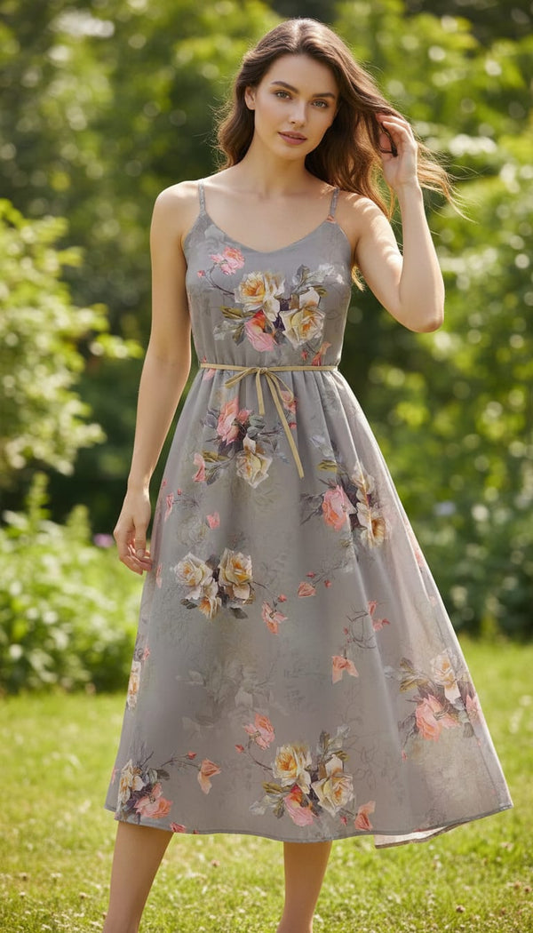 Pixel Floral Laying Over Grey Digital Printed Fabric - alternate view