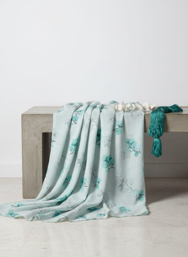 Teal Translucent Botanical Leaves Pure Chinon Digital Printed Fabric - Fabric Editorial Studio Flatlay Lookbook - PC-0-TA06265-106