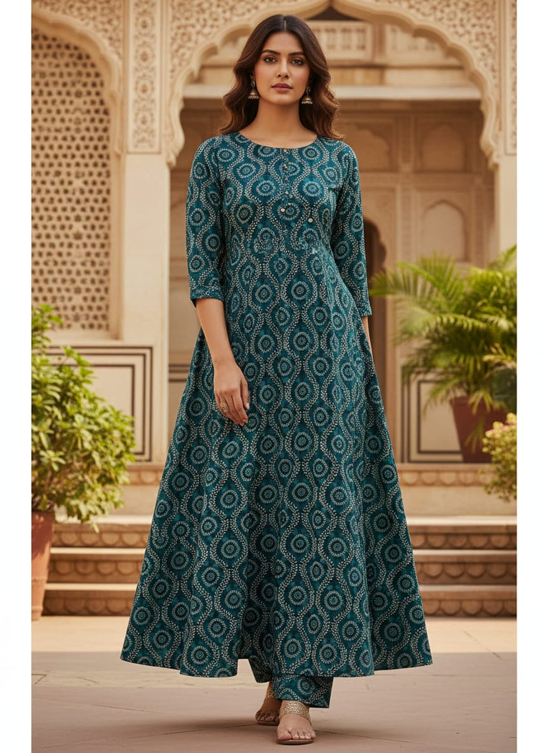 Navy Ethnic Geometric Medallion Kora Silk Digital Printed Fabric