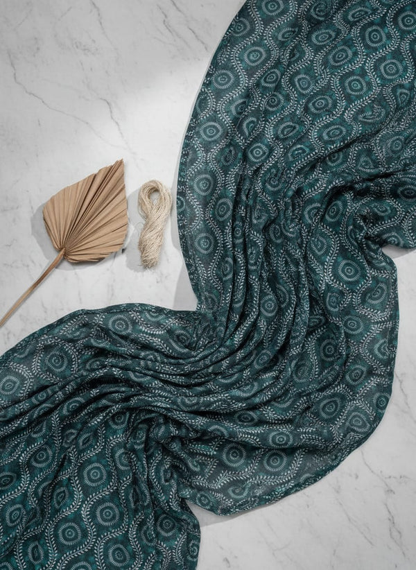 Navy Ethnic Geometric Ogee Pattern Pure Chinon Digital Printed Fabric - Fabric Editorial Studio Flatlay Lookbook - PC-0-TA01074-106
