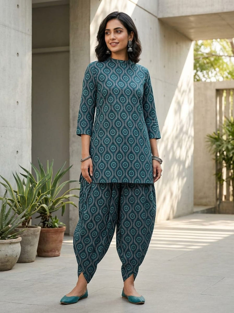 Navy Ethnic Geometric Medallion Pure Cotton Digital Printed Fabric