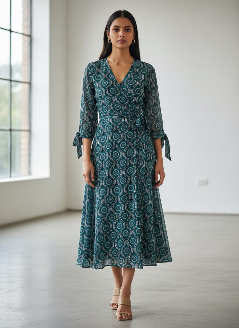 Navy Ethnic Medallion and Vine Pattern Pure Georgette Digital Printed Fabric