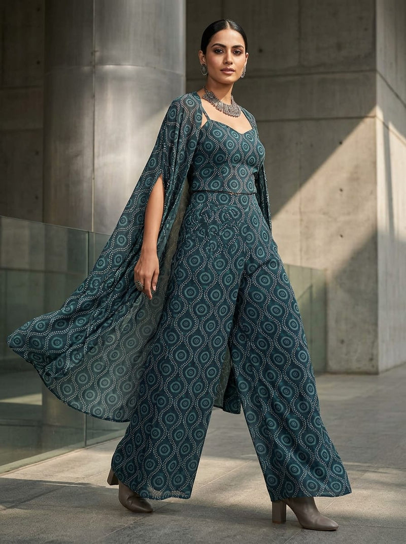 Navy Ethnic Medallion and Vine Pattern Pure Georgette Digital Printed Fabric