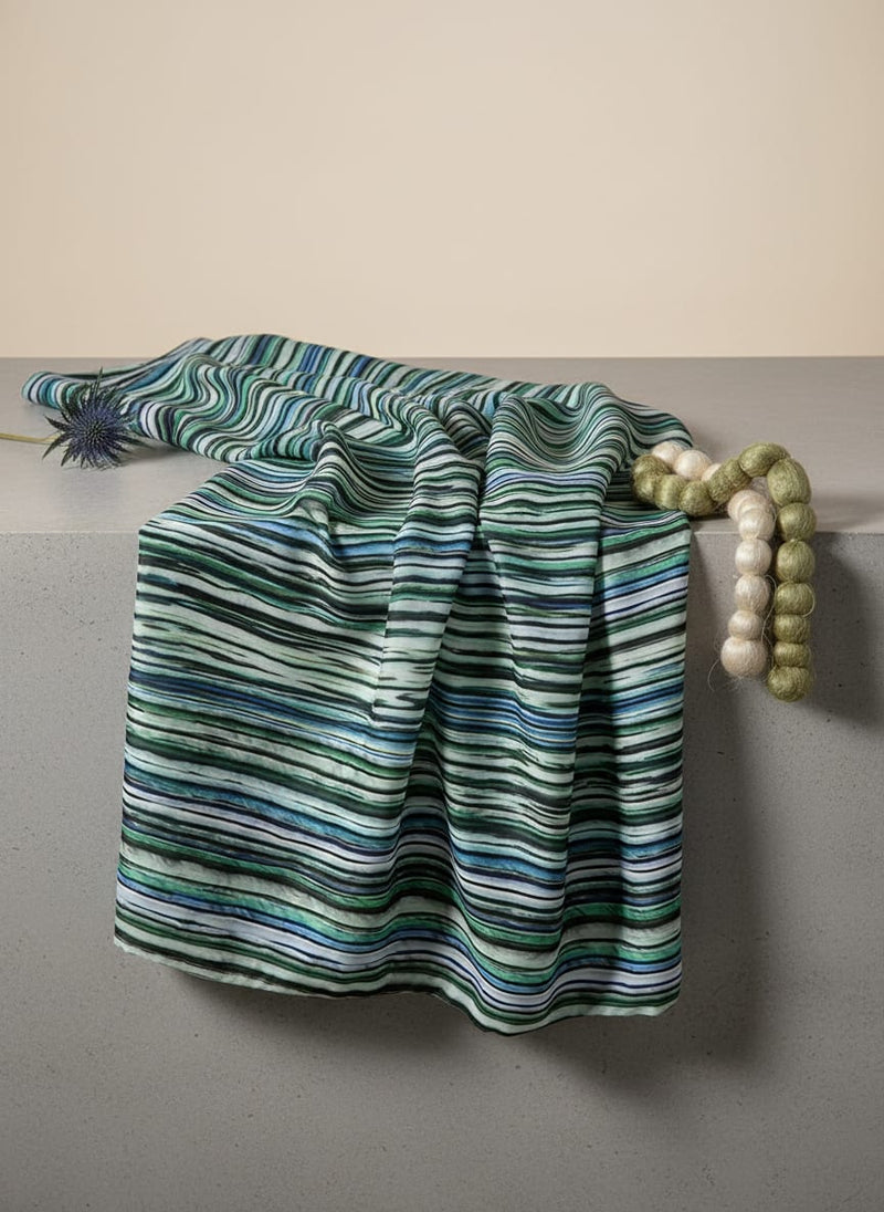 Multicolor Abstract Brushstroke Stripes Silk Crepe Digital Printed Fabric