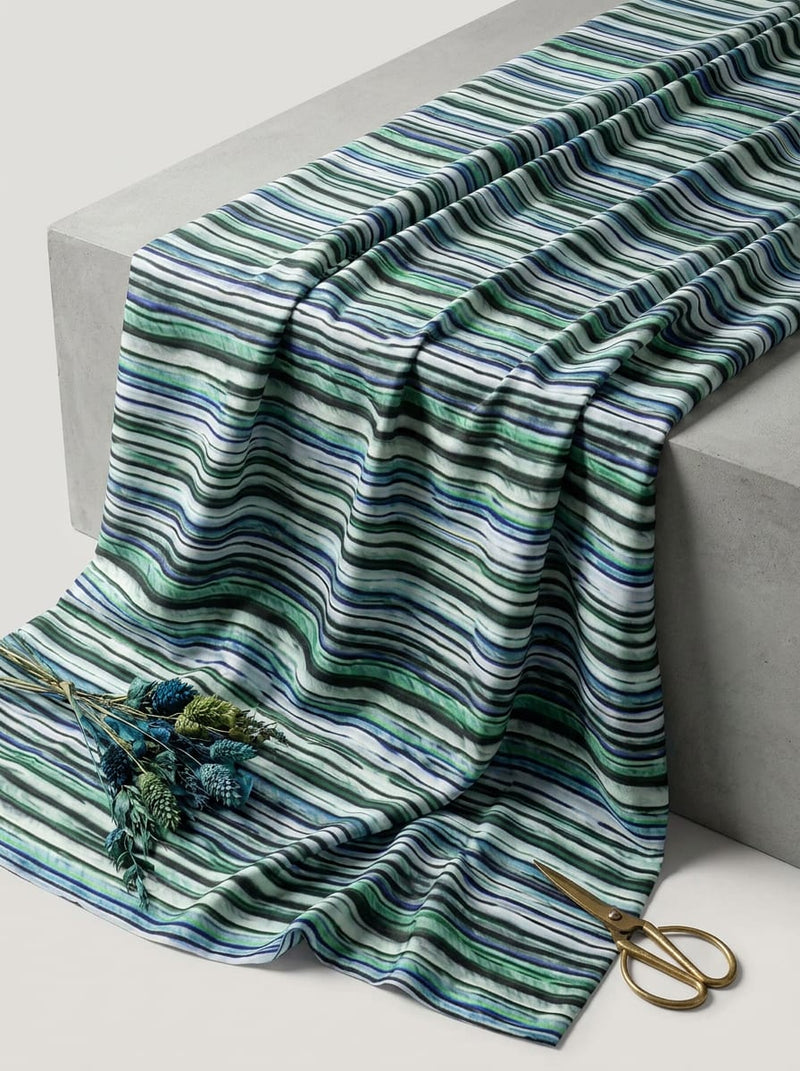Multicolor Abstract Painterly Stripes Japan Satin Digital Printed Fabric