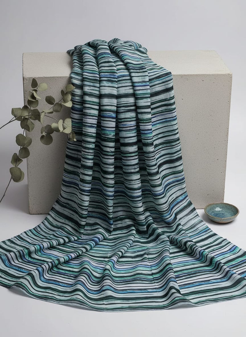 Multicolor Abstract Brushstroke Stripes Muslin Digital Printed Fabric