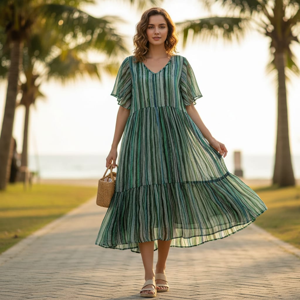 Random Stripes Pattern Digital Printed Fabric