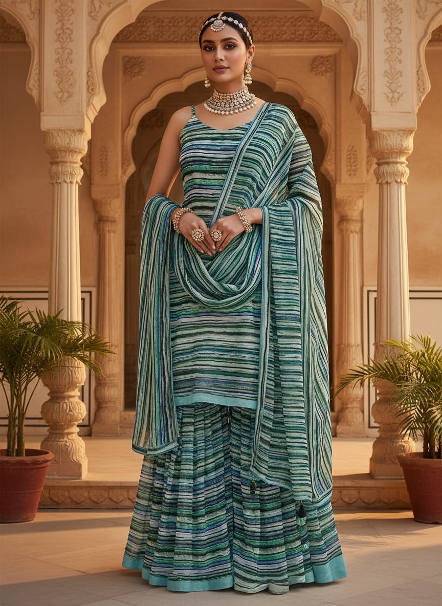 Multicolor Abstract Wavy Stripes Pure Georgette Digital Printed Fabric