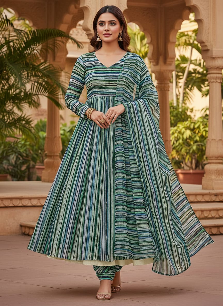 Multicolor Abstract Wavy Stripes Pure Georgette Digital Printed Fabric