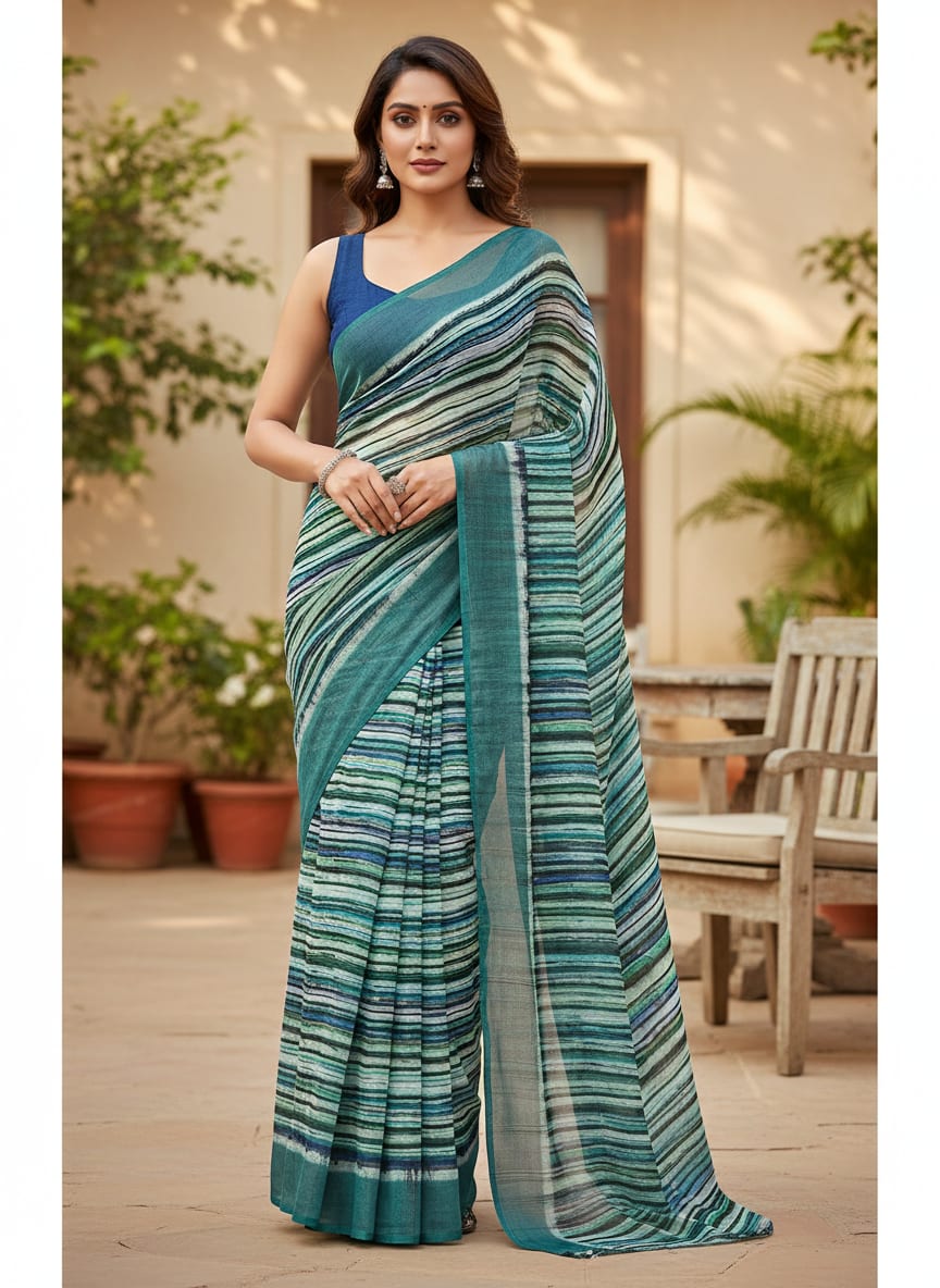 Multicolor Abstract Wavy Stripes Pure Georgette Digital Printed Fabric