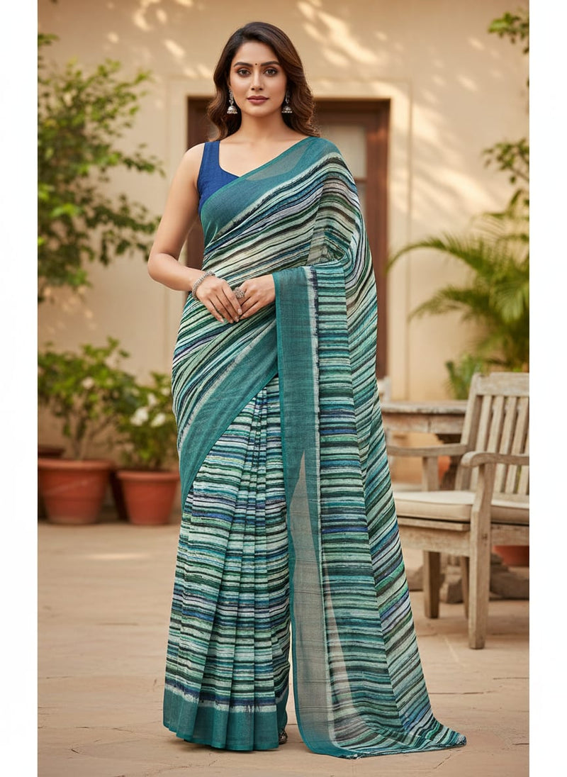 Multicolor Abstract Wavy Stripes Pure Georgette Digital Printed Fabric