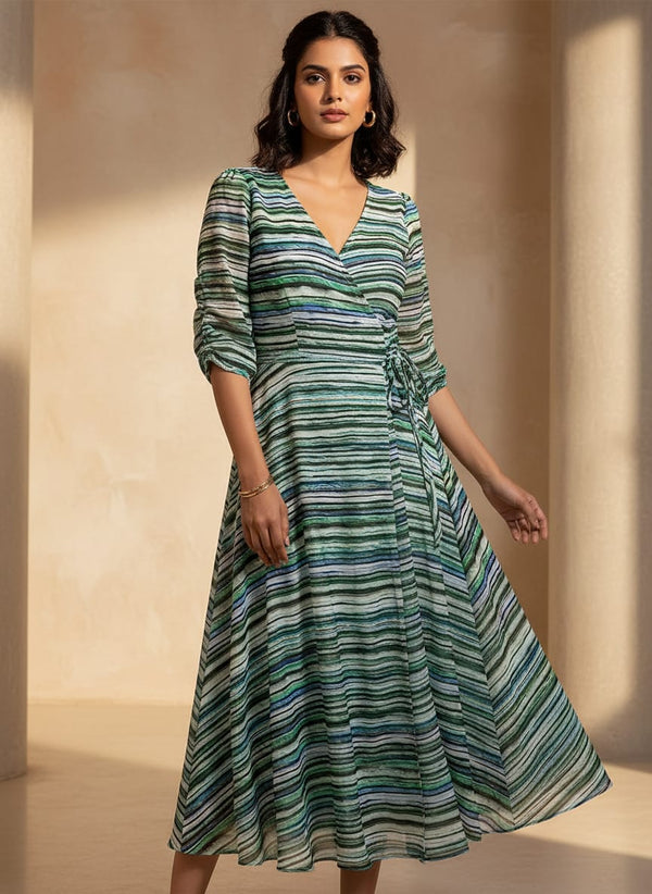 Multicolor Abstract Wavy Stripes Pure Georgette Digital Printed Fabric - Wrap Dress Lookbook - PG-0-TA01242-110 - alternate view