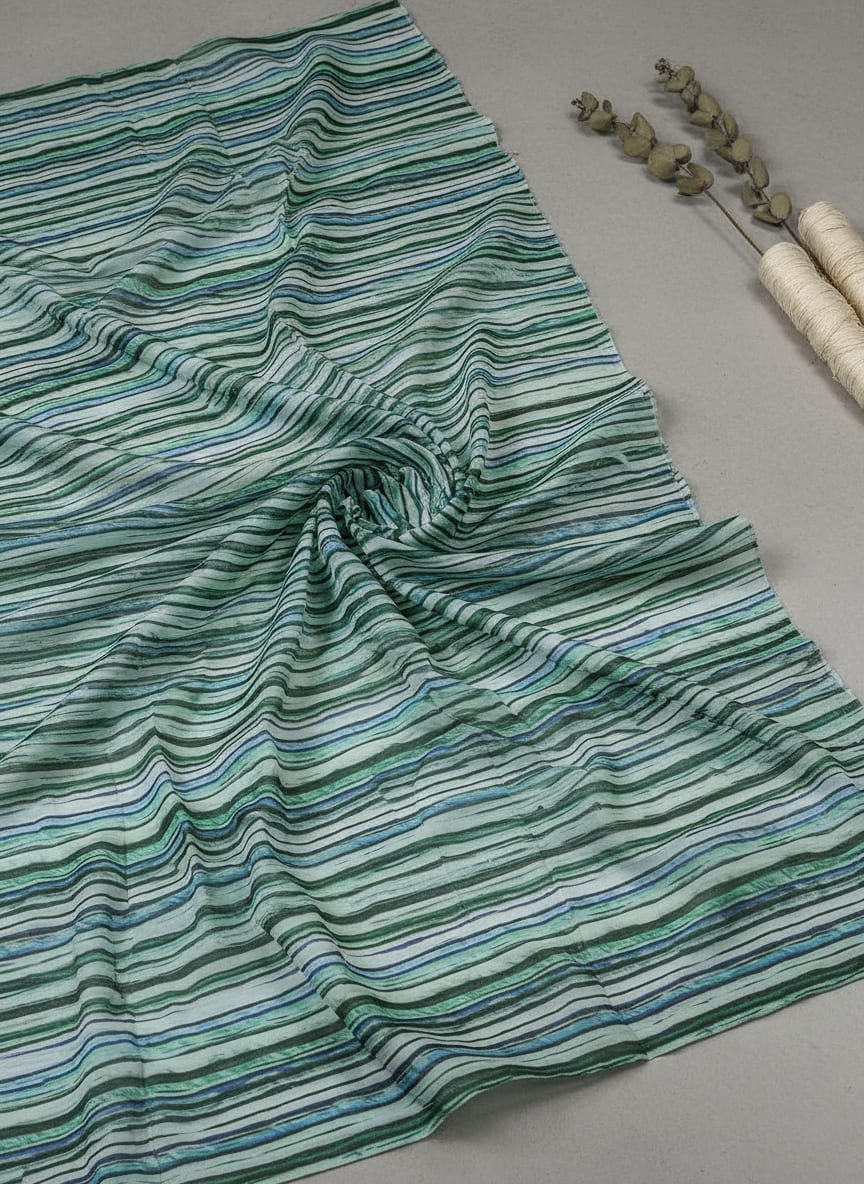 Multicolor Abstract Watercolor Stripes Tusser Silk Digital Printed Fabric