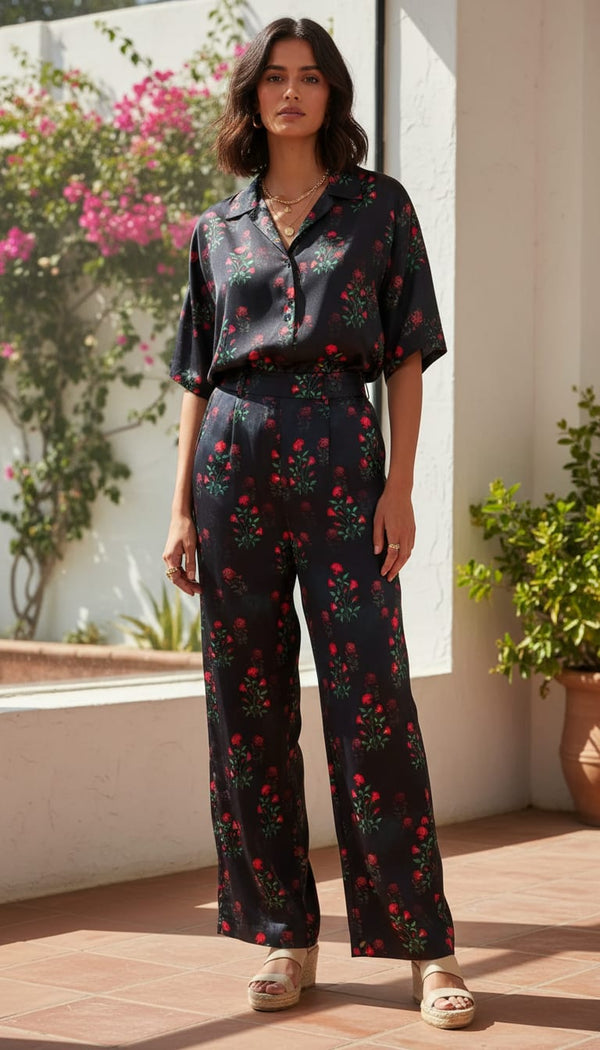 Red Flower over Black Base Difgital Printed Fabric - alternate view