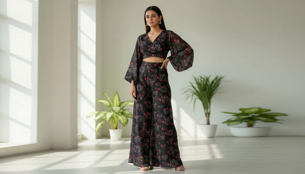 Red Flower over Black Base Difgital Printed Fabric - alternate view