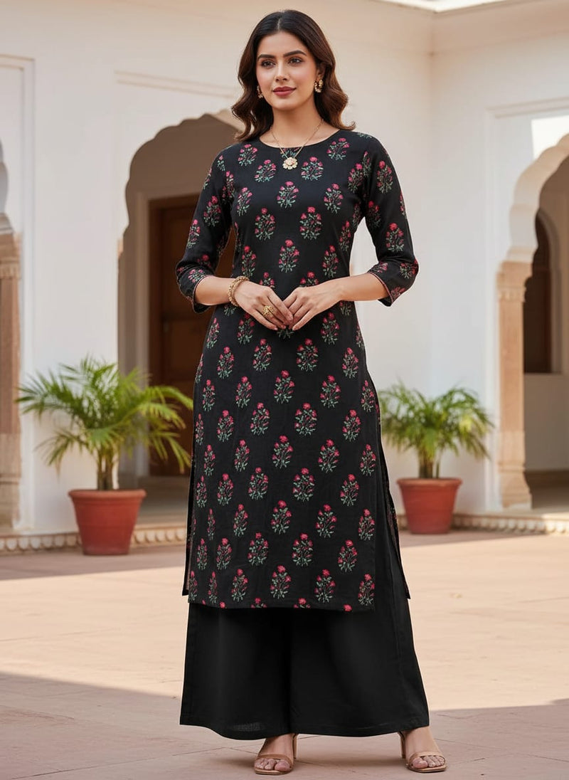 Black Small Red Floral Buti Muslin Digital Printed Fabric