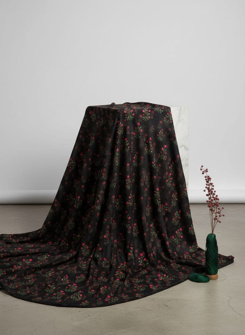 Black Small Ethnic Floral Buti Weightless Digital Printed Fabric