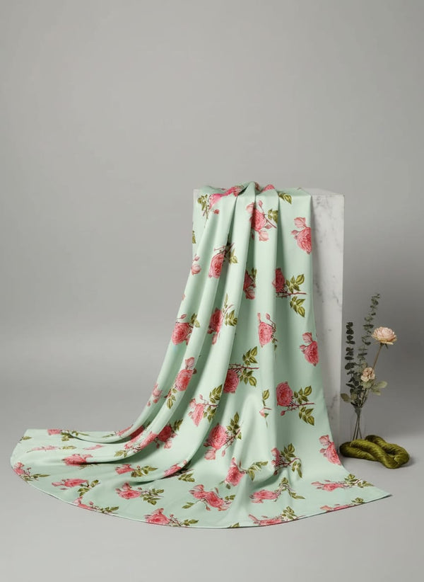 Green Vintage English Rose Jam Satin Digital Printed Fabric - Fabric Editorial Studio Flatlay Lookbook - JAM-0-TA07107P14-108