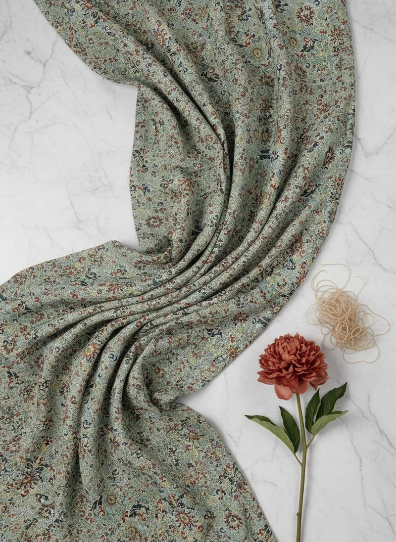 Multicolor Ethnic Damask Floral Silk Crepe Digital Printed Fabric