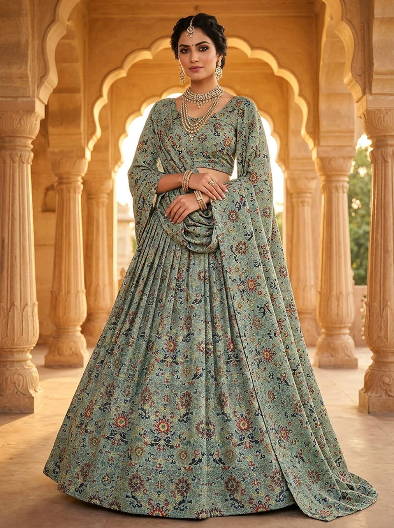 Multicolor Intricate Damask Floral Kora Silk Digital Printed Fabric