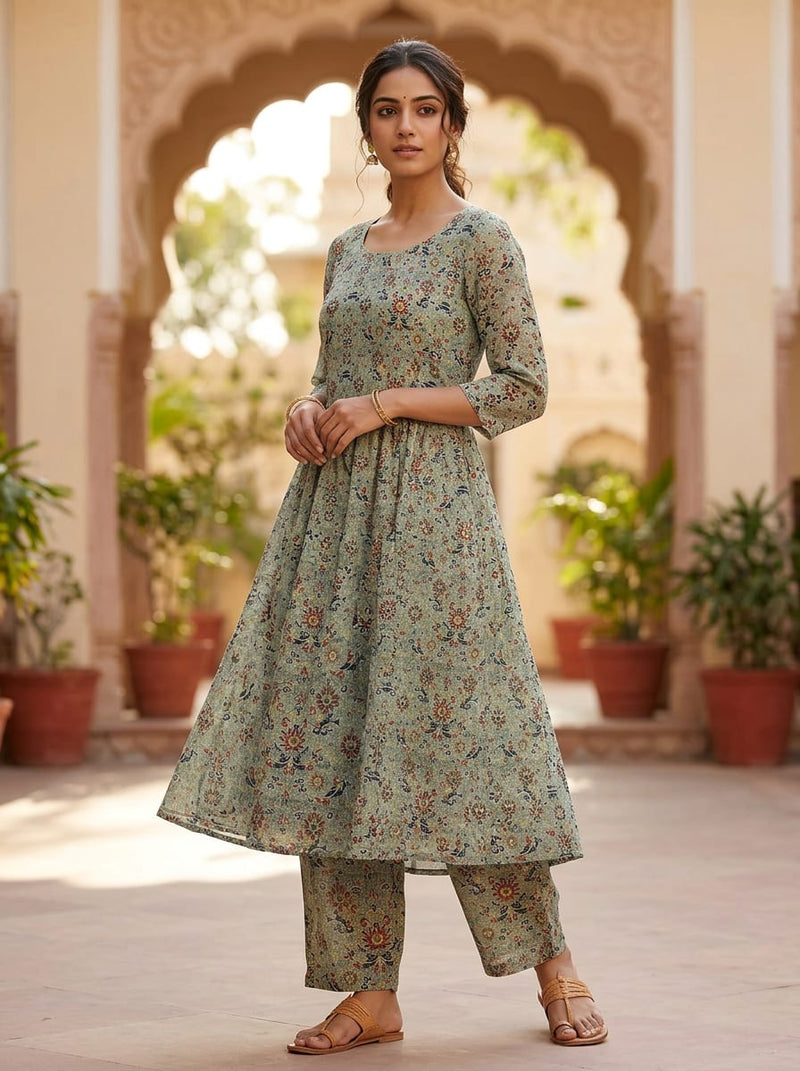 Multicolor Ethnic Damask Floral Muslin Digital Printed Fabric