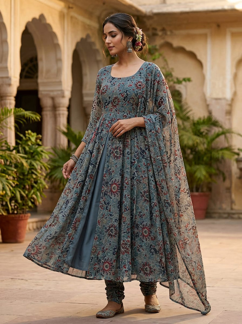 Multicolor Ethnic Paisley Floral Pure Georgette Digital Printed Fabric