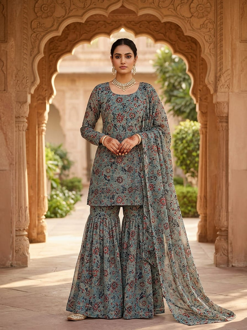 Multicolor Ethnic Paisley Floral Pure Georgette Digital Printed Fabric
