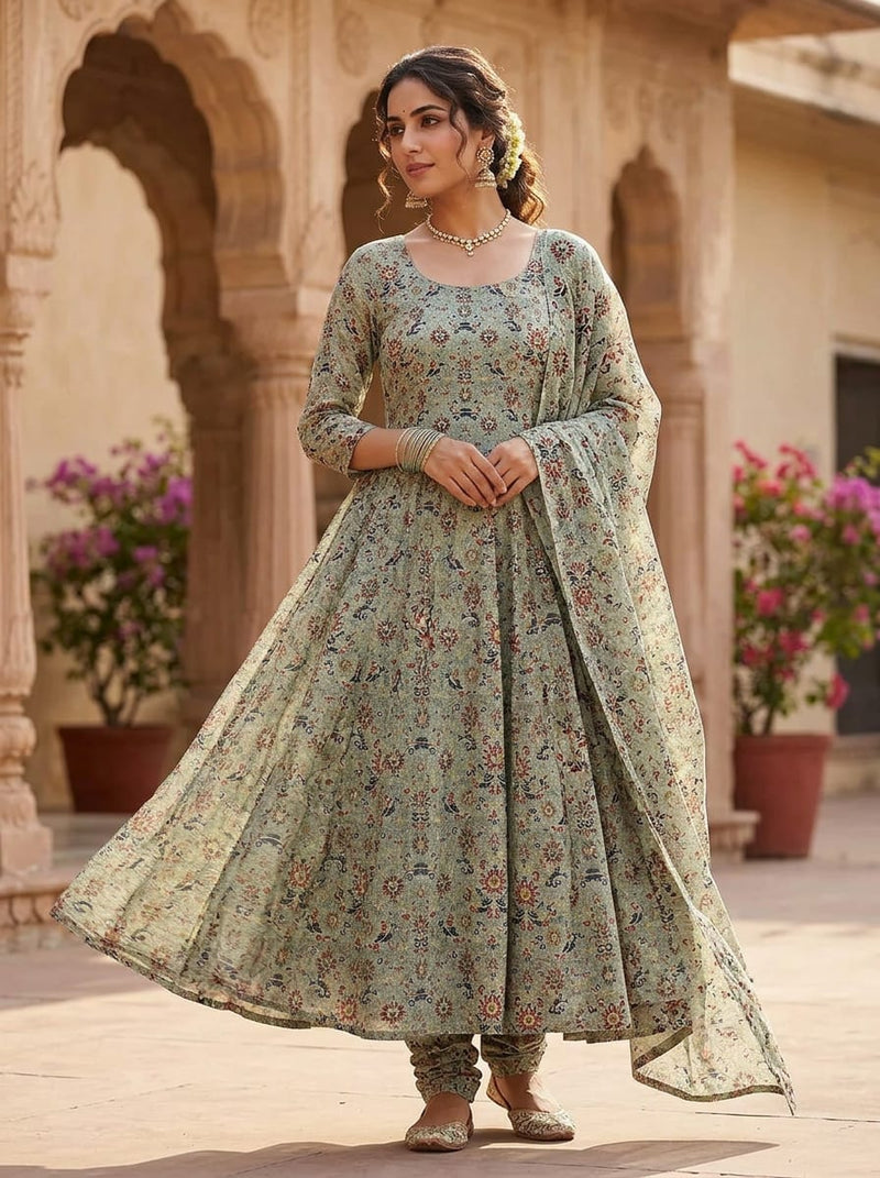 Multicolor Ethnic Damask Floral Weightless Digital Printed Fabric
