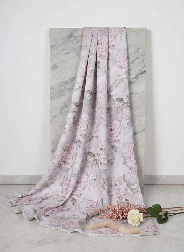 Pink Soft Painterly Rose Floral Kora Silk Digital Printed Fabric - Fabric Editorial Studio Flatlay Lookbook - KS-0-TA01141-110
