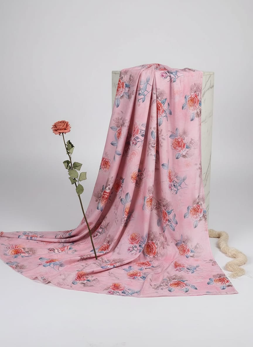 Roses Floating on Pink Base Digital Printed Fabric