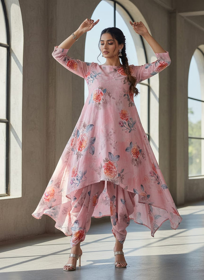 Roses Floating on Pink Base Digital Printed Fabric