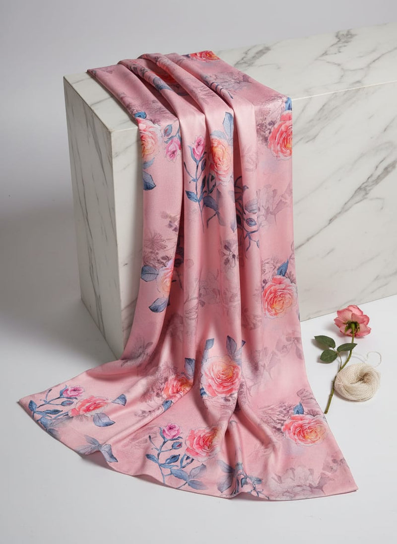 Roses Floating on Pink Base Digital Printed Fabric