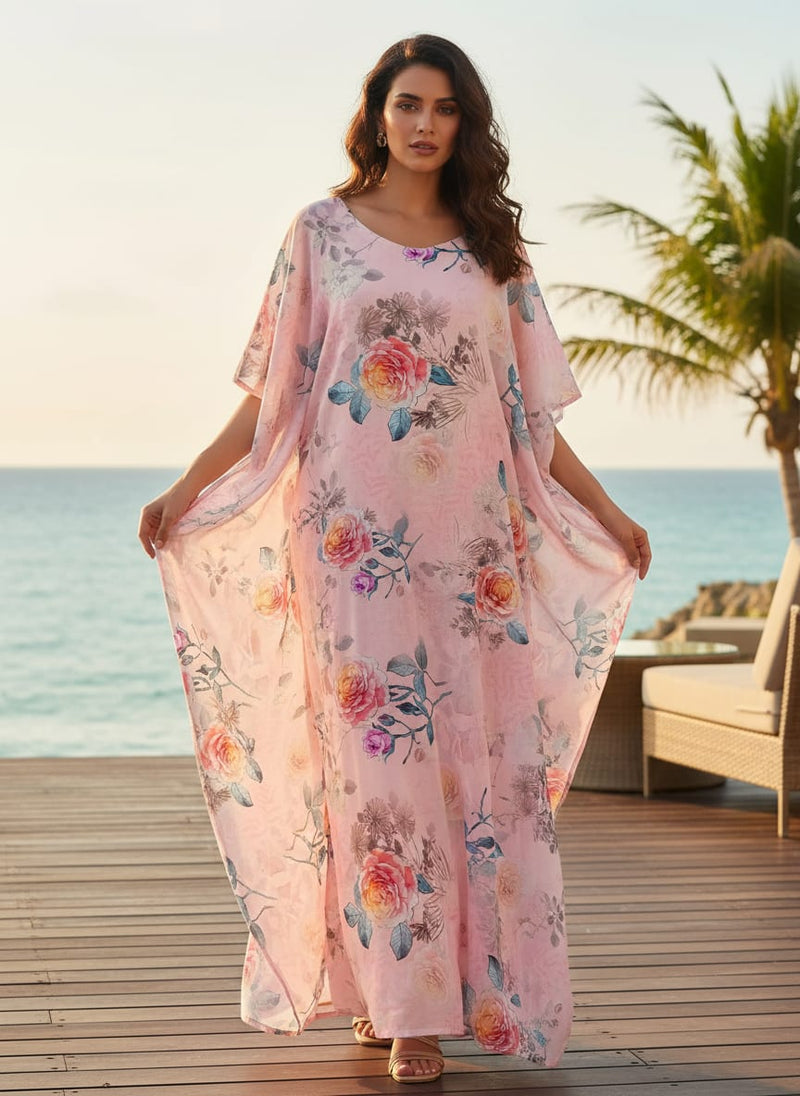 Roses Floating on Pink Base Digital Printed Fabric