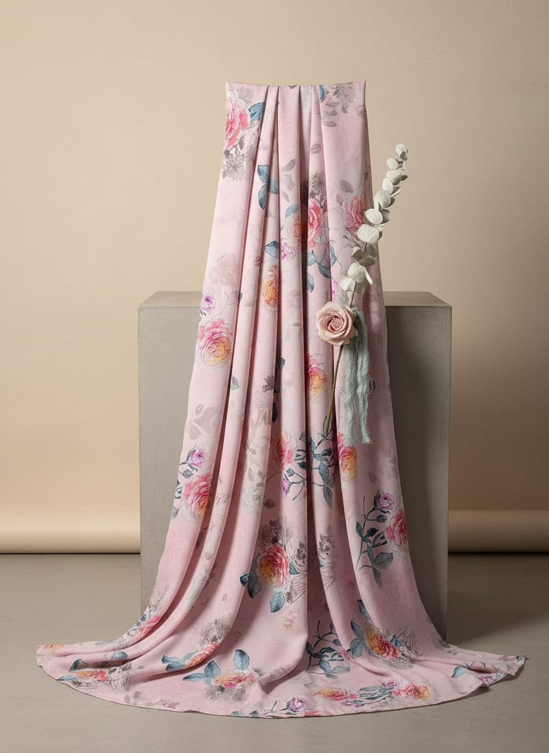 Roses Floating on Pink Base Digital Printed Fabric