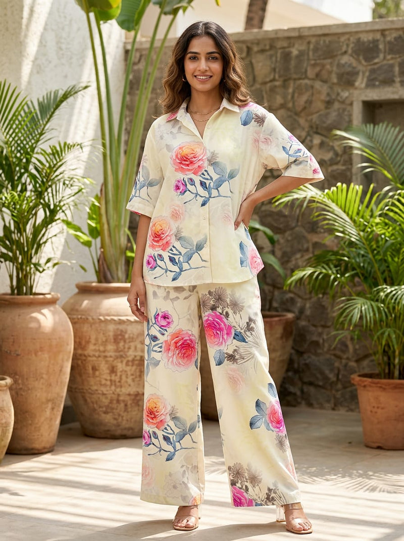 Multicolor Watercolour Rose Floral Pure Cotton Digital Printed Fabric
