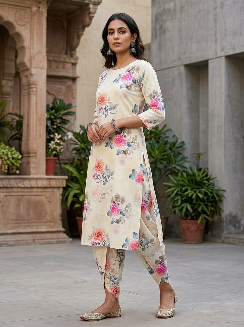 Multicolor Watercolour Rose Floral Pure Cotton Digital Printed Fabric