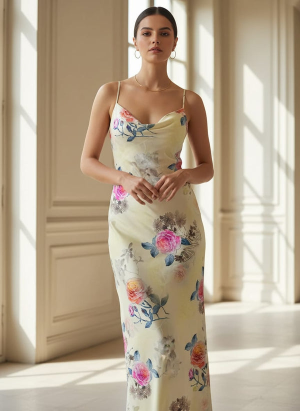 Roses Floating on Yellow Base Digital Printed Fabric - Slip Dress Lookbook - JAM-0-TA07124A-108 - alternate view