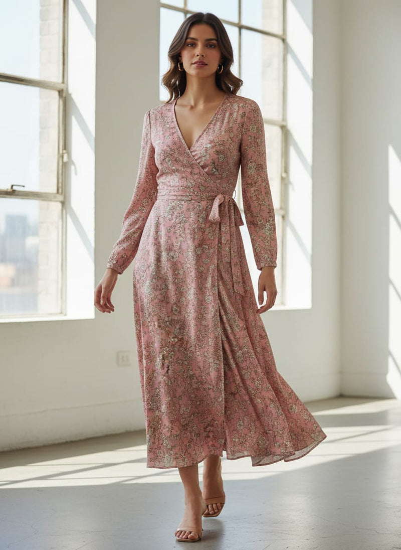 Pink Delicate Ditsy Floral Silk Crepe Digital Printed Fabric