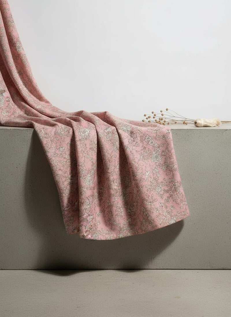 Pink Ditsy Floral Vine Print Kora Silk Digital Printed Fabric