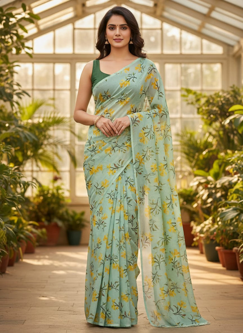Seamles Yellow Floral Digital Printed Fabric