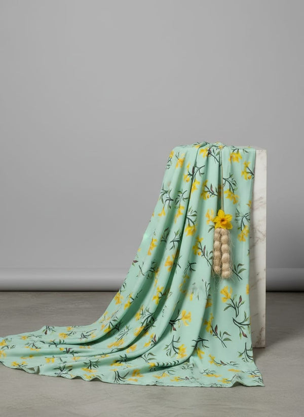 Green Yellow Daffodil Floral Pure Chinon Digital Printed Fabric - Fabric Editorial Studio Flatlay Lookbook - PC-0-TA01241-106