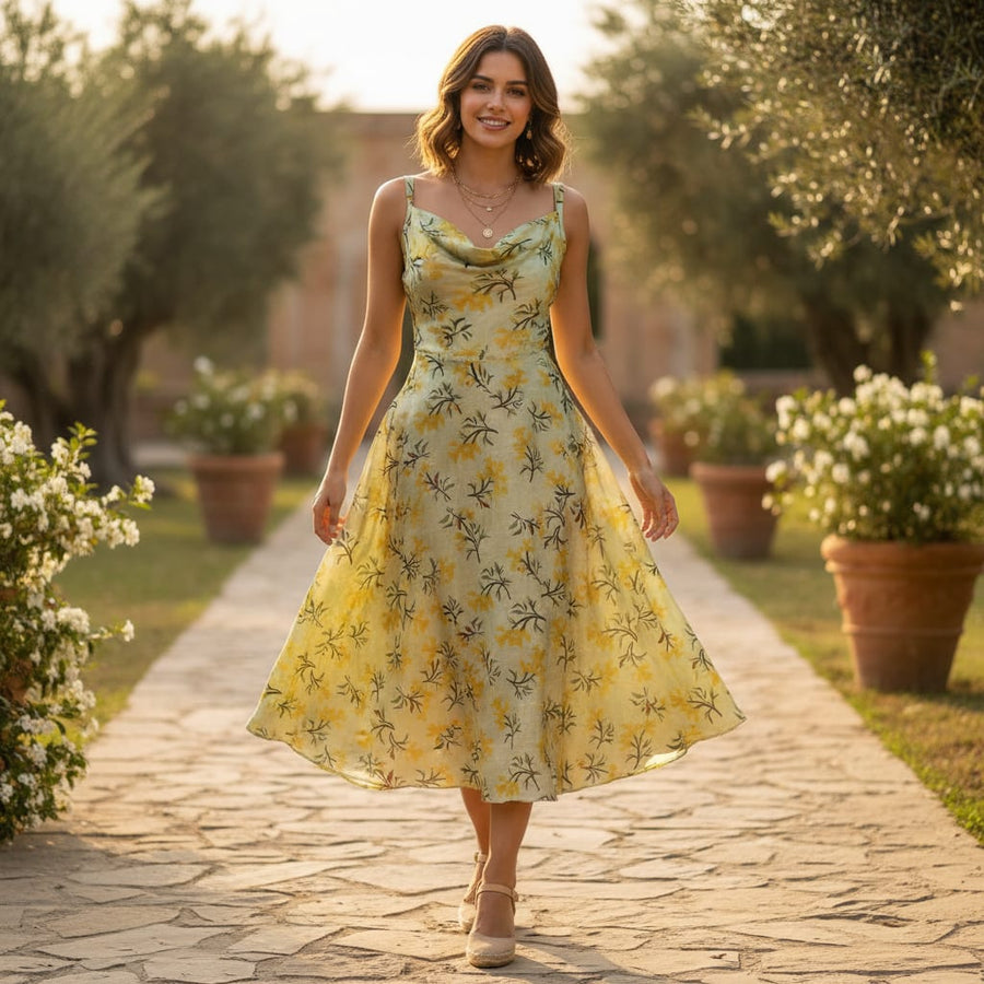 Seamles Yellow Floral Digital Printed Fabric
